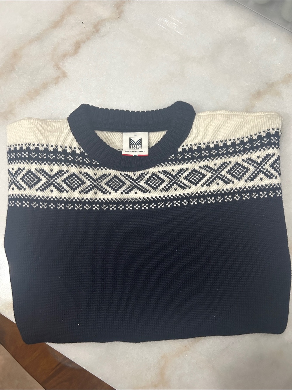 Dale Norway Classic Navy and Cream Fair Isle Crewneck Sweater